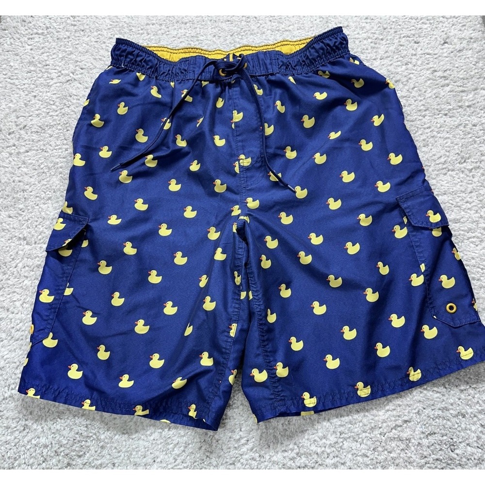 Canyon Mens Rubber Ducky Swim Trunks Size Large Blue/Yellow Swimsuit Shorts Duck